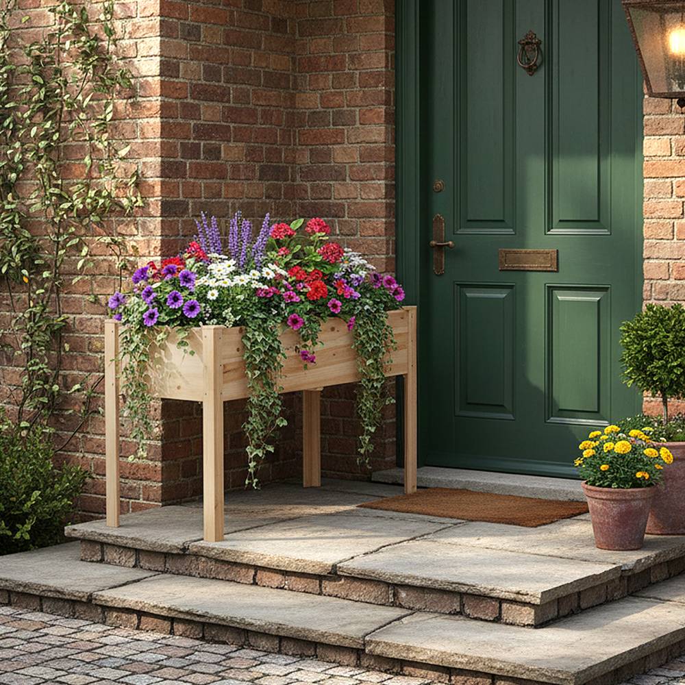 Raised Garden Bed With Optional Non-woven Liner, Fir Wood Elevated Planter Box With Drainage Holes | Natural