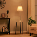 Metal Tray Table Floor Lamp With Linen Lampshade