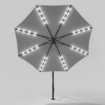 3 M Banana Patio Umbrella Cantilever Garden Parasol With Solar-powered 32 Led Lights, Crank For Opening Closing Without Base | One Size | Light Grey