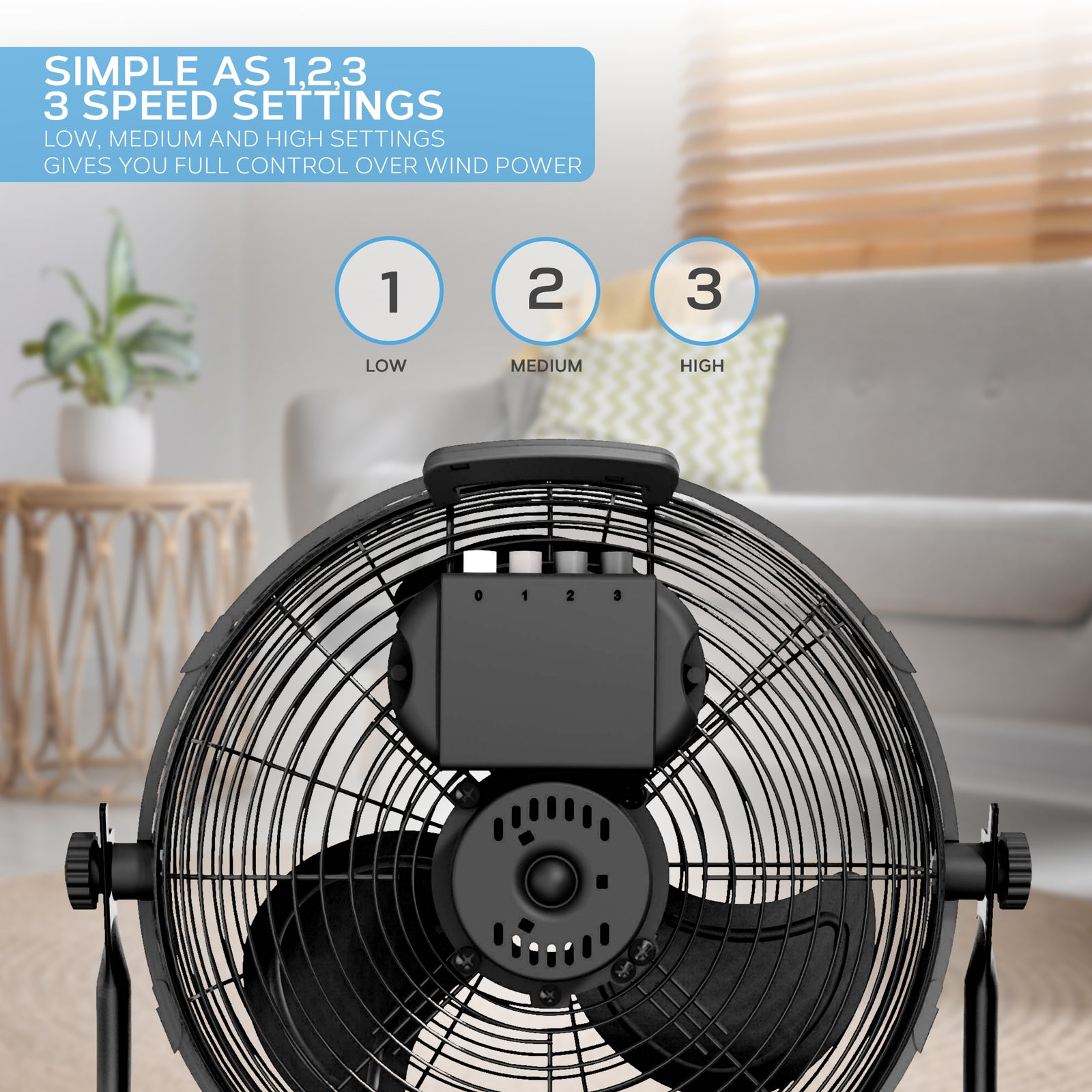 14/16/20" Circular Floor Fan - Powerful Air Cooling Fan With 3 Speed Settings | 14" | Black