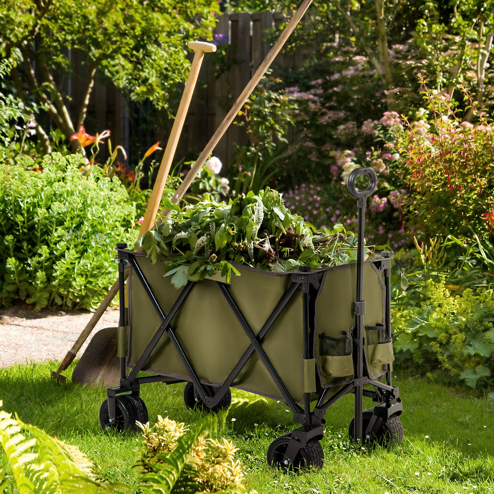 Folding Garden Camping Trolley Steel Frame | Green