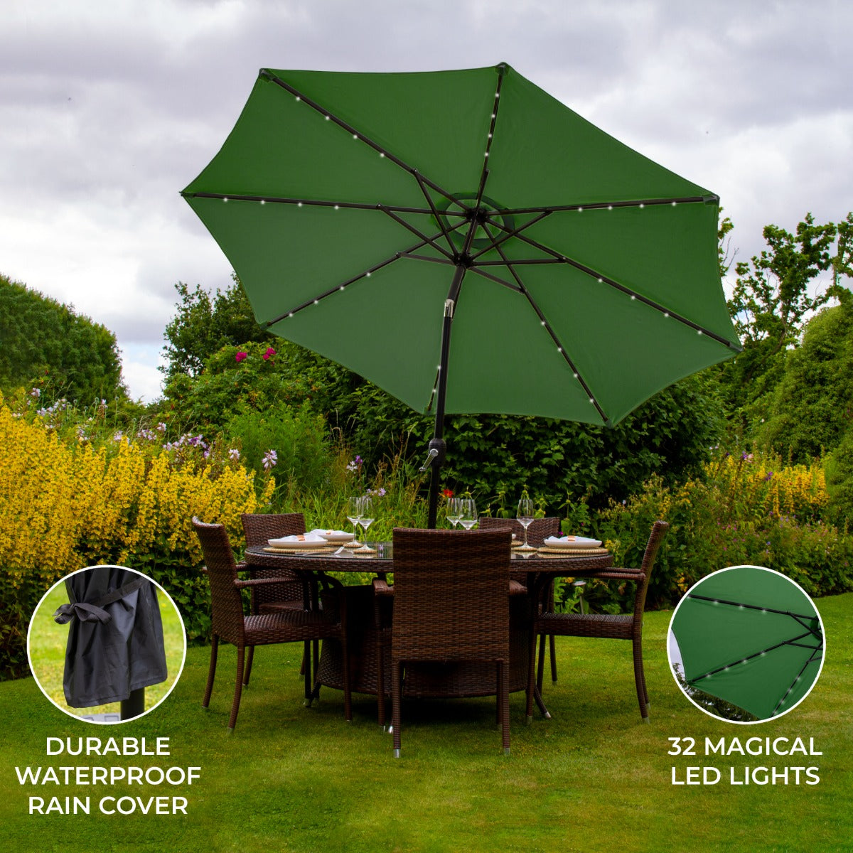 2.7m Led Tilt Parasol | Green