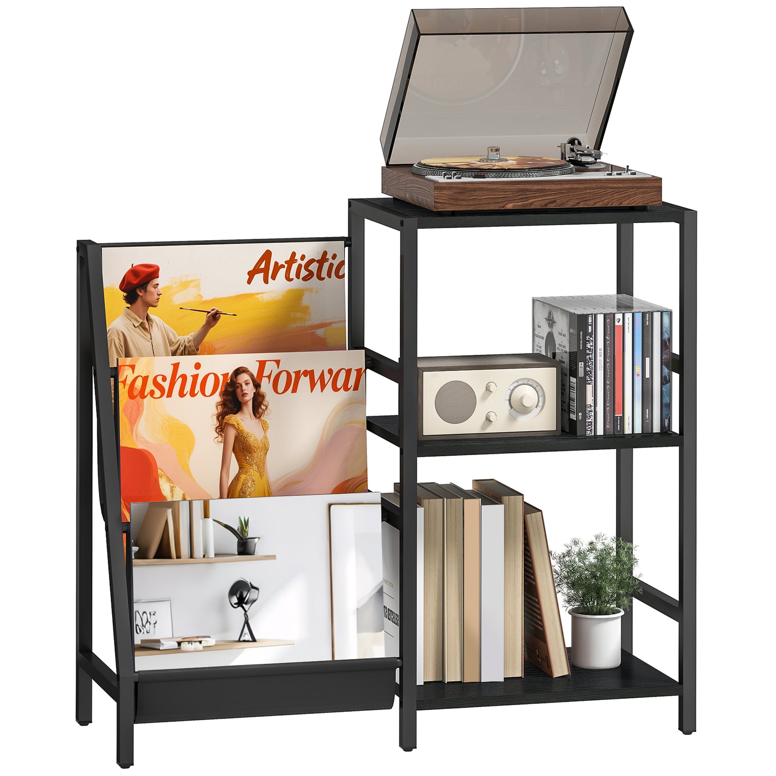Record Player Stand, 3-tier Side Table With Vinyl Record Storage | Black