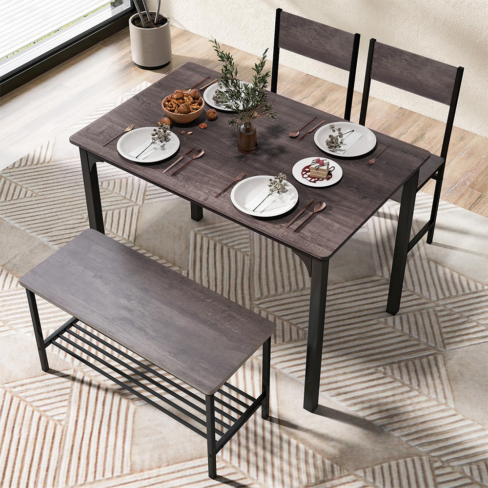 4-piece Industrial Dining Table Set With 2 Chairs And Bench – Vintage Metal Kitchen Furniture | Grey