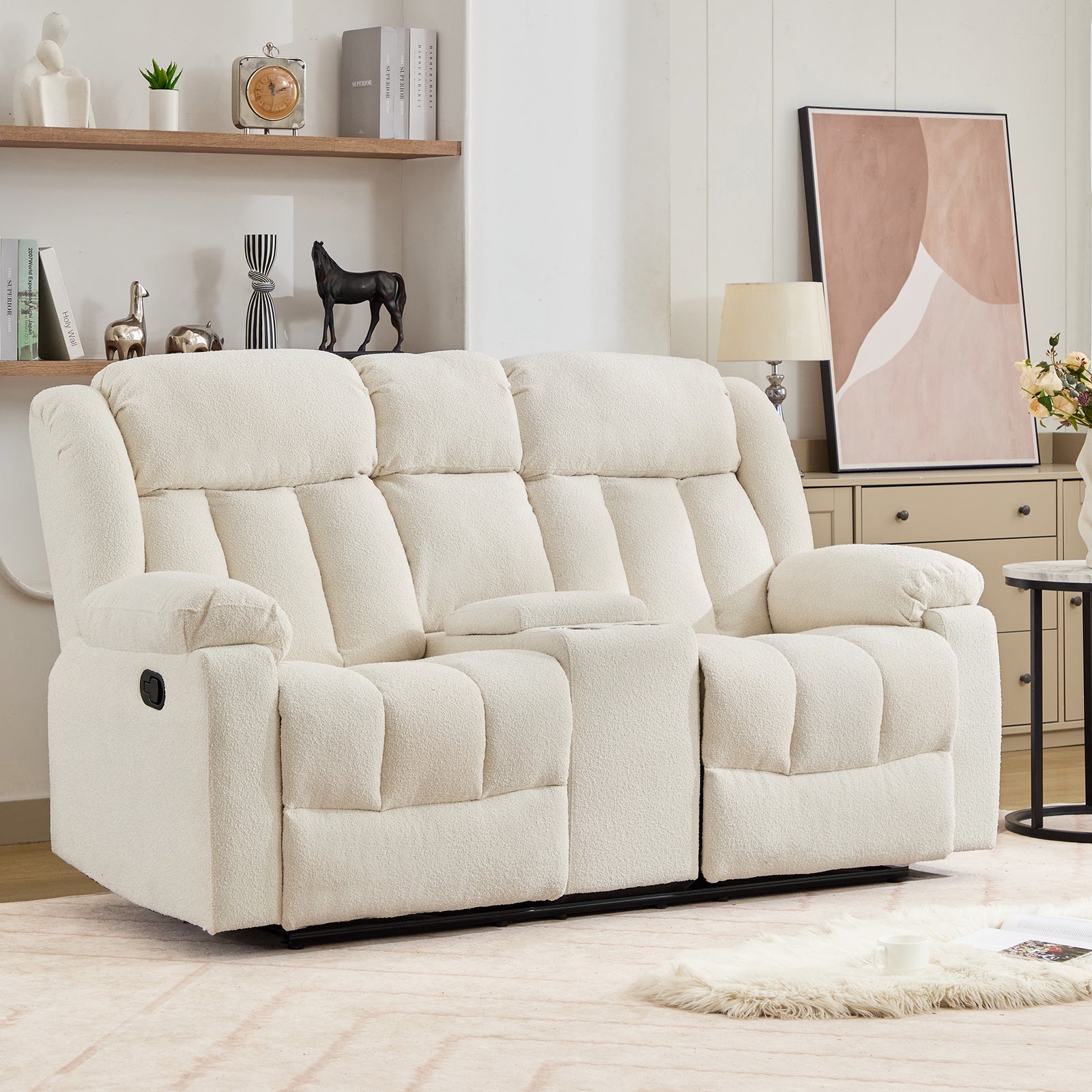Lovell 2 Seat Manual Recliner Sofa With Central Console | Cream