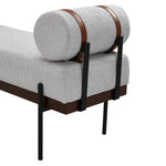 Modern Upholstered Bench With Bolster Pillow, Fine Linen Fabric Bedroom Bench With Metal Legs For End Of Bed | Light Grey