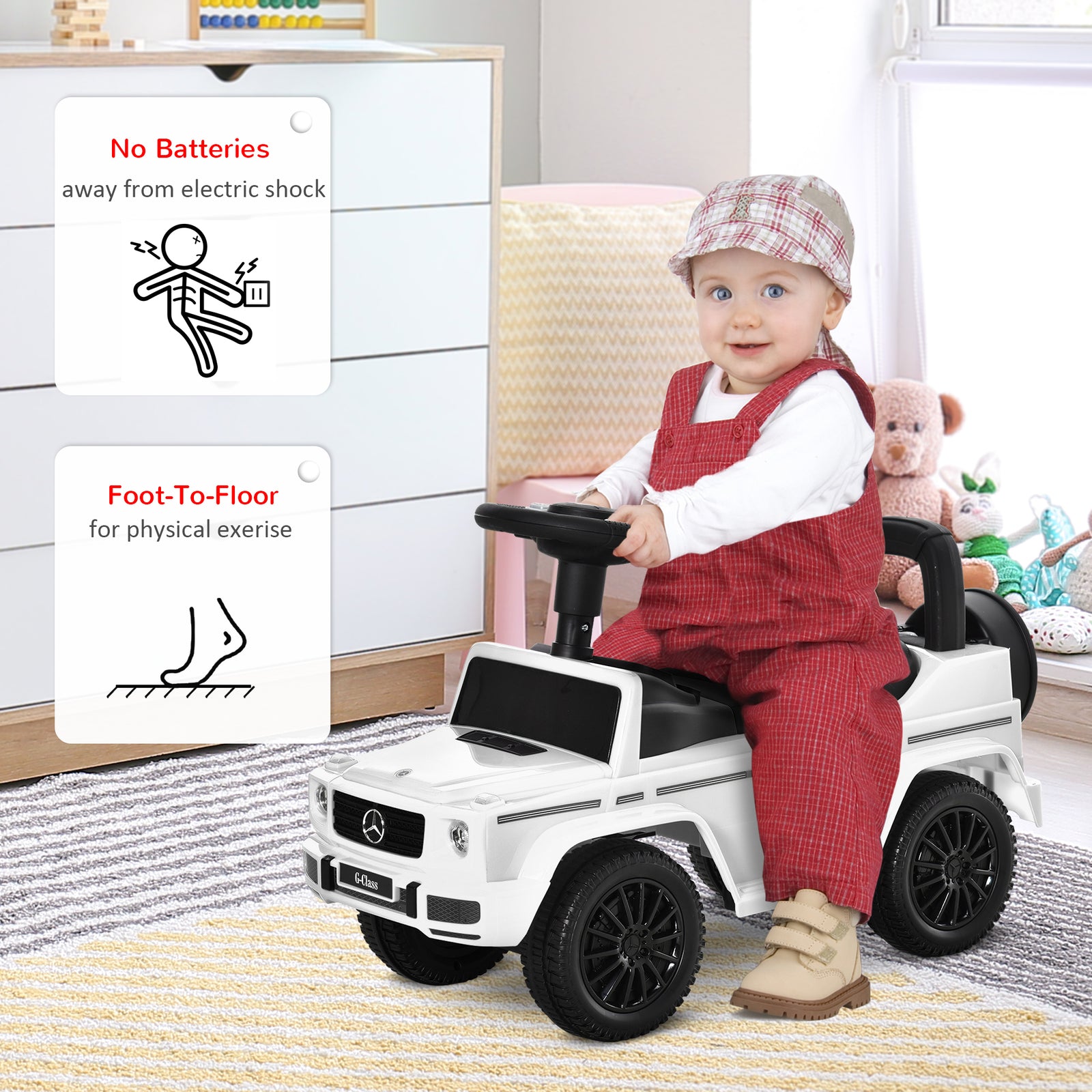 Benz G350 Kids Ride On Sliding Car W/ Under Seat Storage No Power | White