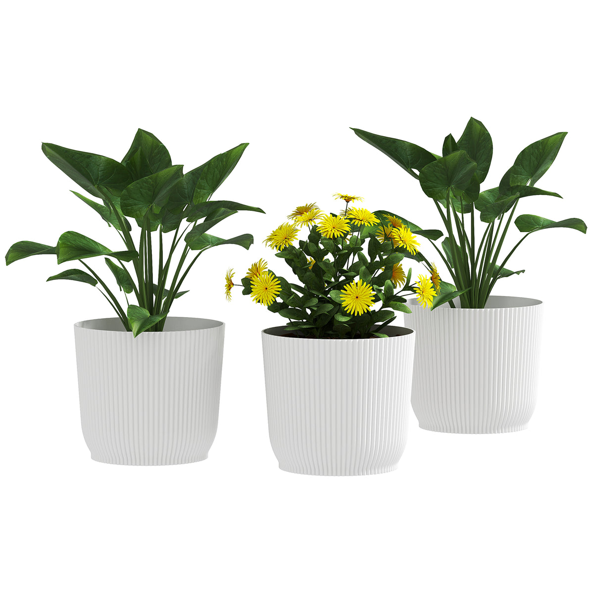 Round Plant Pots Outdoor 22cm For Garden Decoration | Set of 3 | White