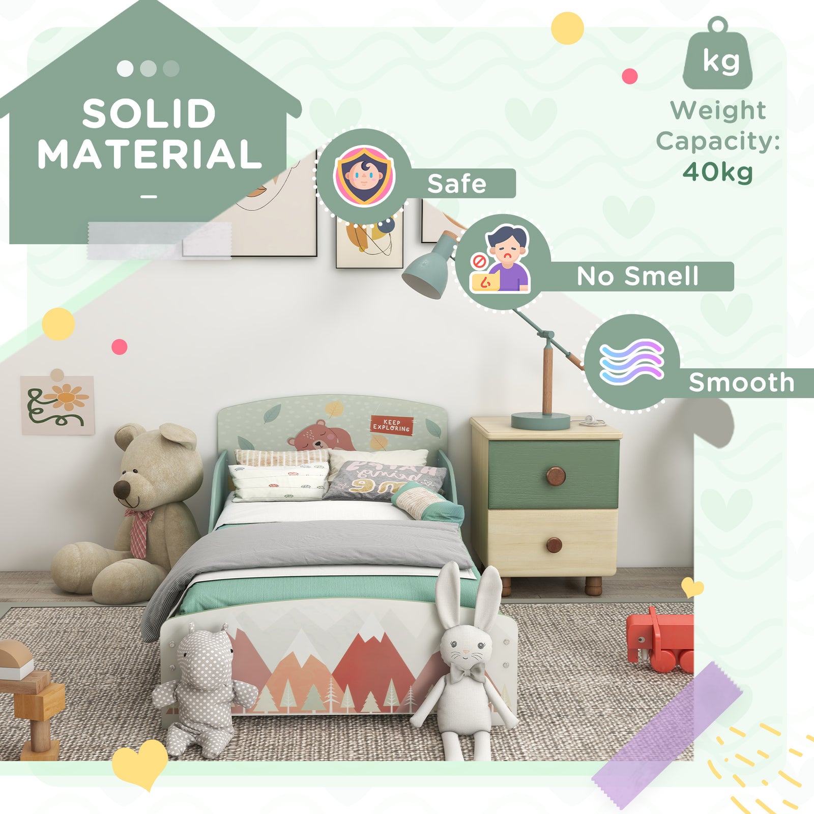 Toddler Bed Frame, Kids Bedroom Furniture For Ages 3-6 Years | Green