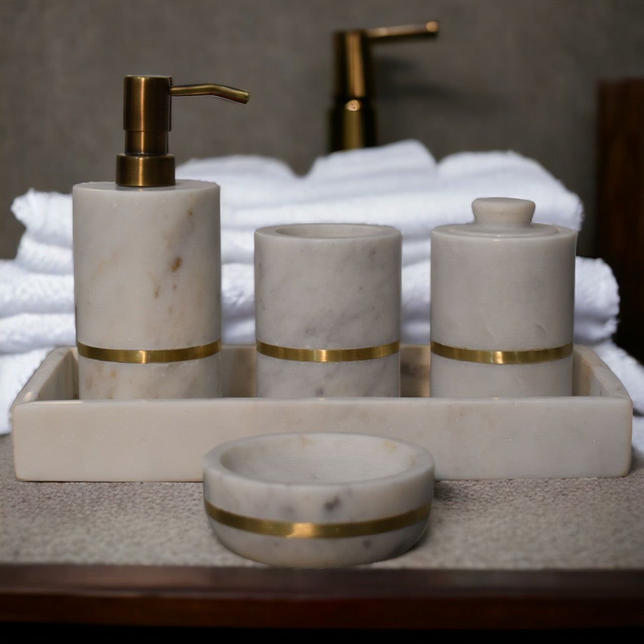 Brass Inlay Bathroom Set Of 5