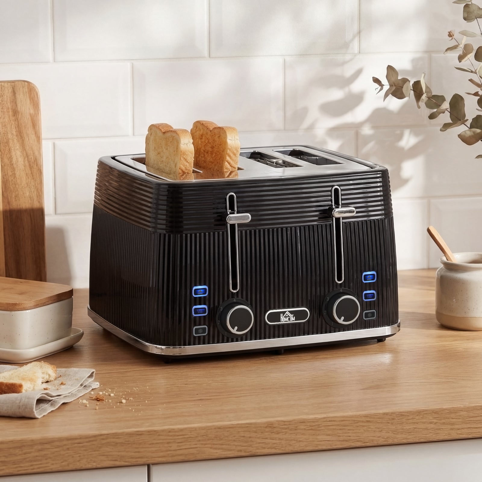 4 Slice Electric Toaster With 7 Browning Levels, 1860w | Black