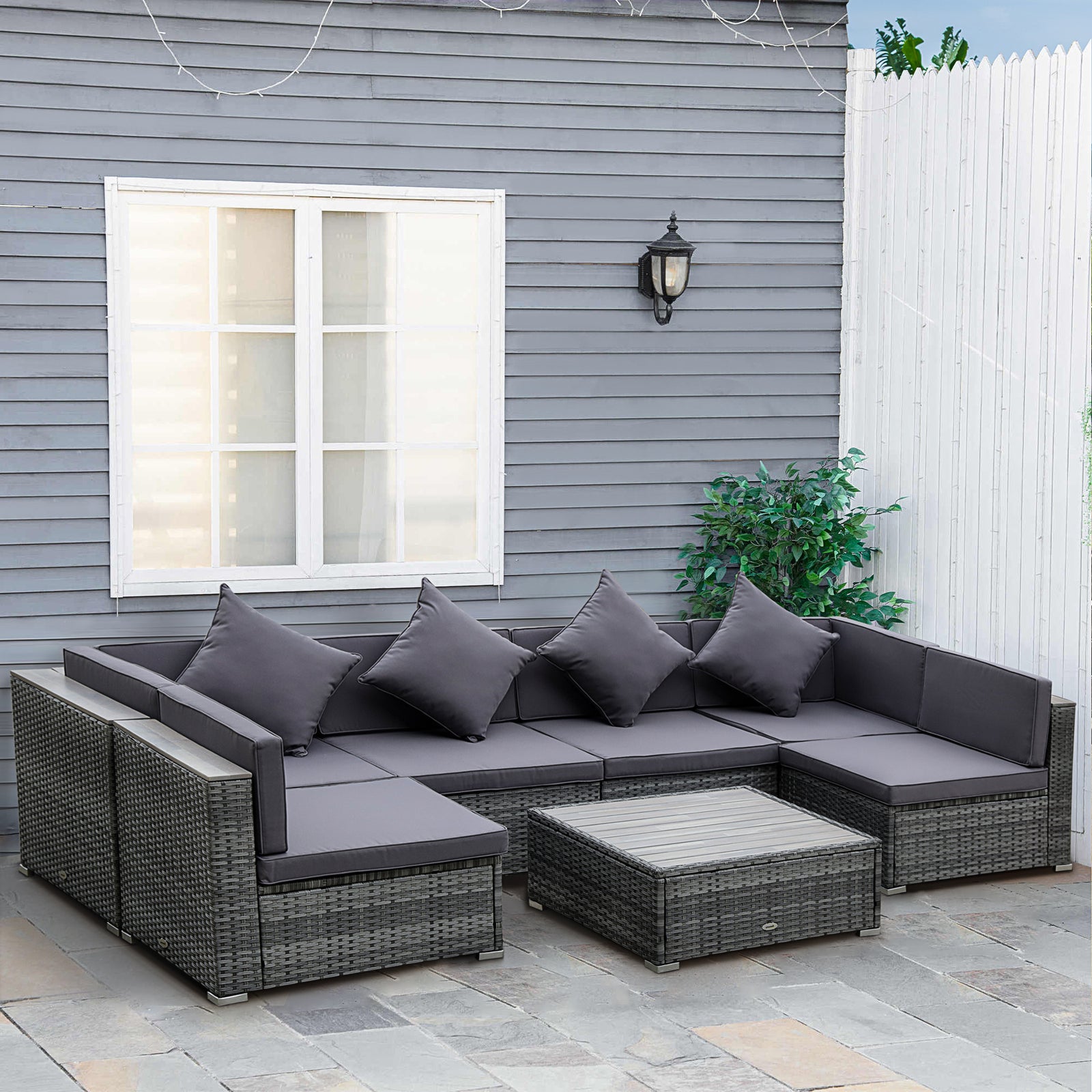 Outsunny 7 Pcs Outdoor Rattan Sofa Set Patio Sectional