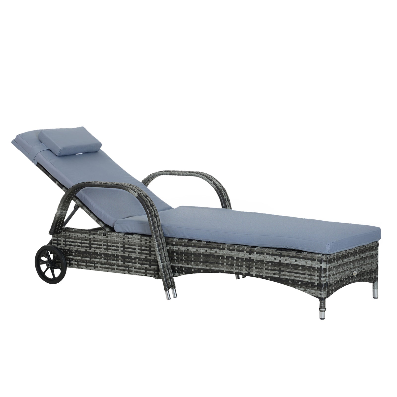 Adjustable Rattan Sun Lounger W/ Cushion