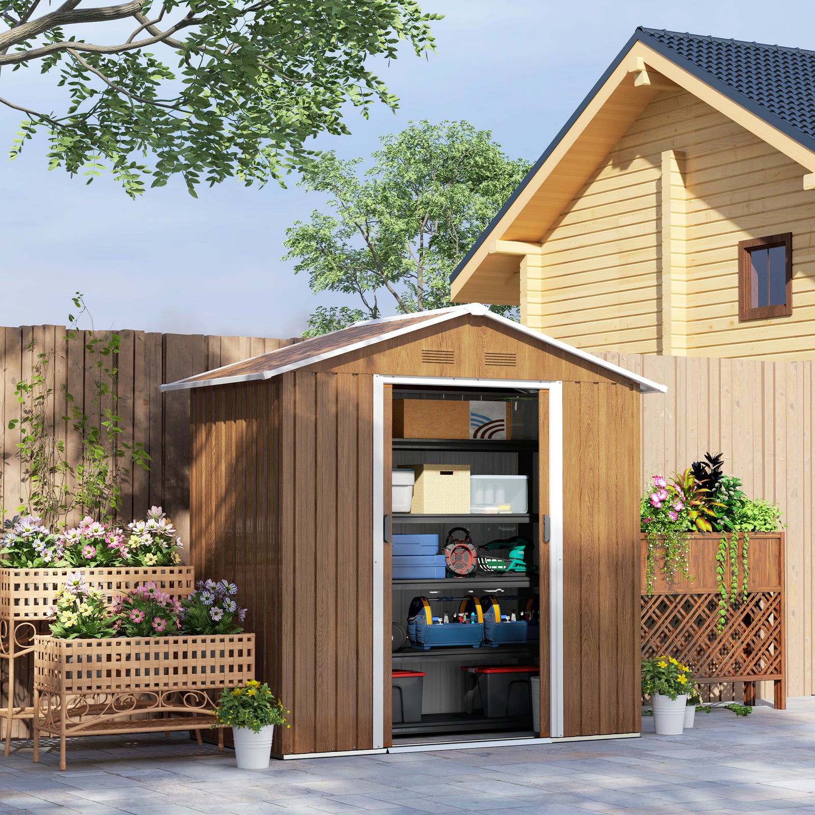 6.5ft X 3.5ft Garden Shed, Metal Shed For Garden Storage