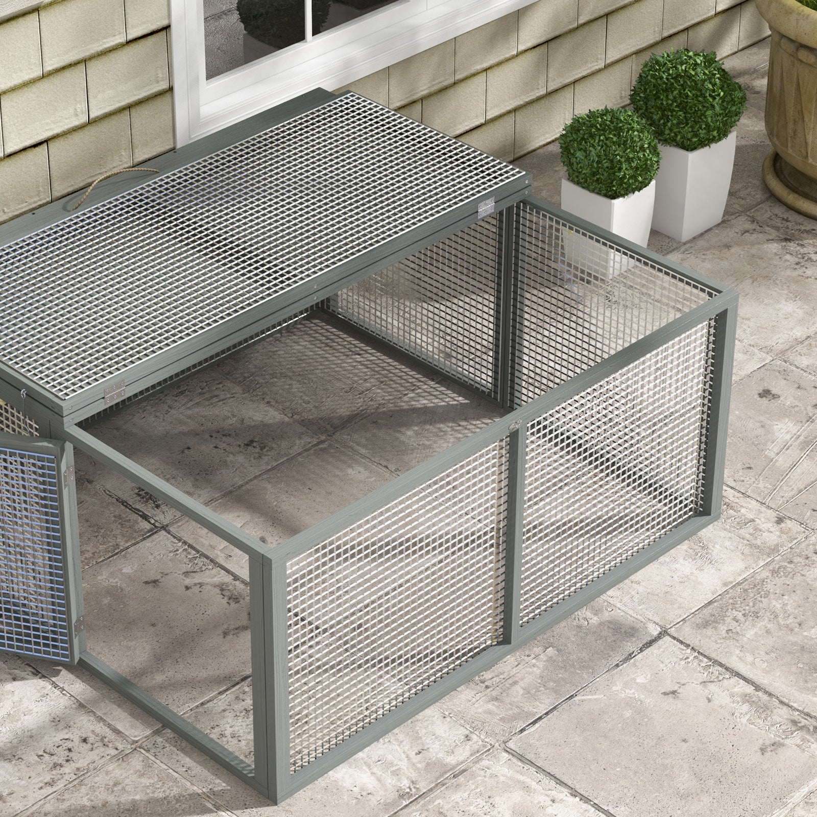 Wooden Folding Rabbit Run For 2-3 Rabbits, Guinea Pig, Grey