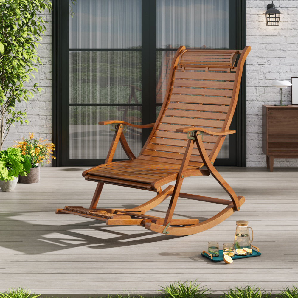 Bamboo Rocking Chair Foldable Recliner | One Size | Dark Brown