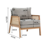 Well-crafted Modern Fabric Armchair With Wooden Frame And Caned Sides, Fluffy Backrest And Thick Cushions | Grey