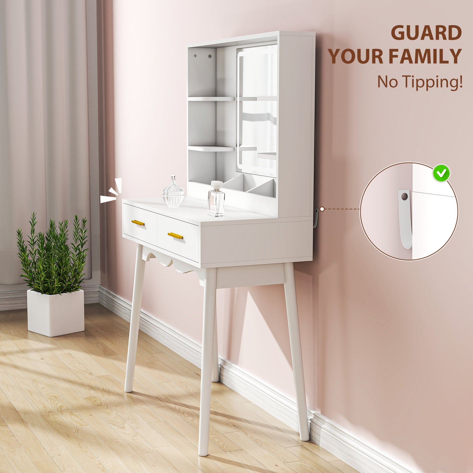 Dressing Table With Led Lighted Mirror And Cushioned Stool White