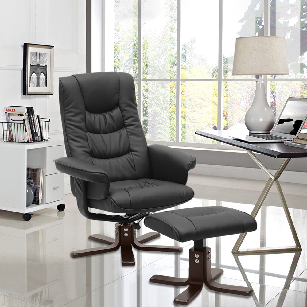 Upholstered Swivel Recliner Chair With Footstool | Black