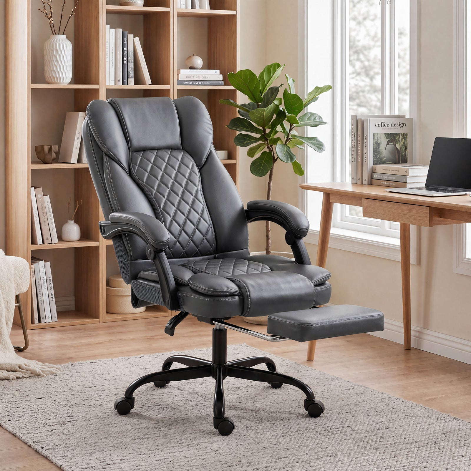 Home Office Chair Reclining Function High Back | Grey