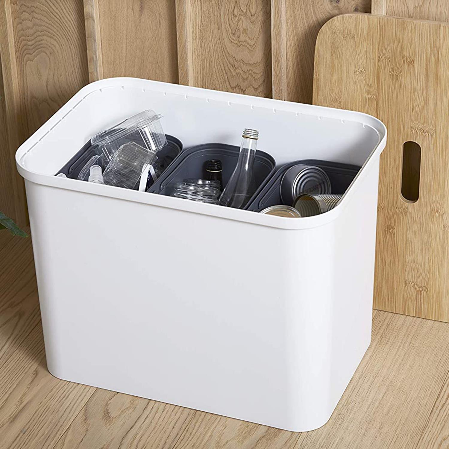Collect Recycling Solution Bin & Lid Gift Set 76 L, White/taupe/birch