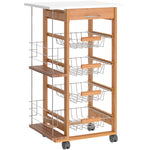 Kitchen Island Trolley W/ 4 Baskets 2 Side Racks Drawer | Brown