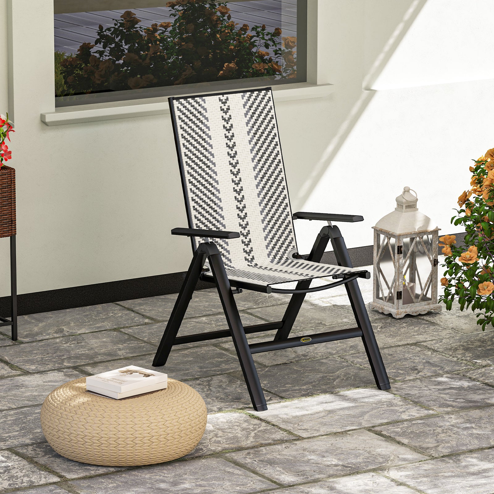 Outdoor Rattan Folding Chair, 5-position Backrest