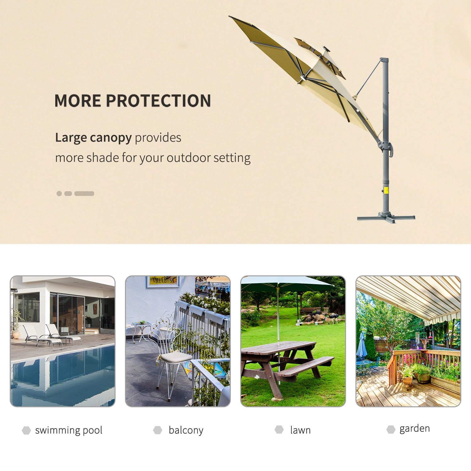 3m Cantilever Parasol W/ Solar Lights & 360° Spin | Beige