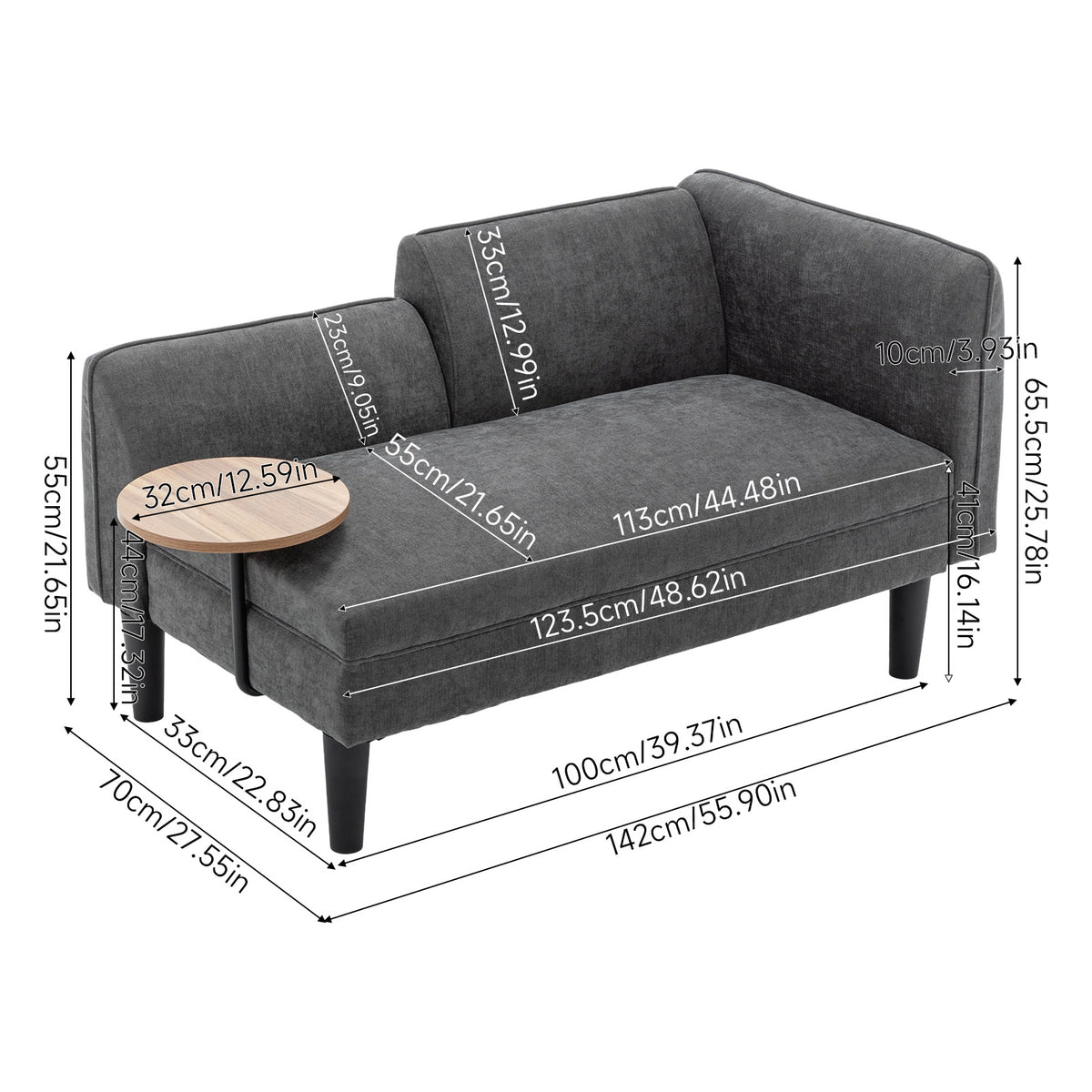 Breeins Chenille Upholstered Chaise Lounge With Side Table