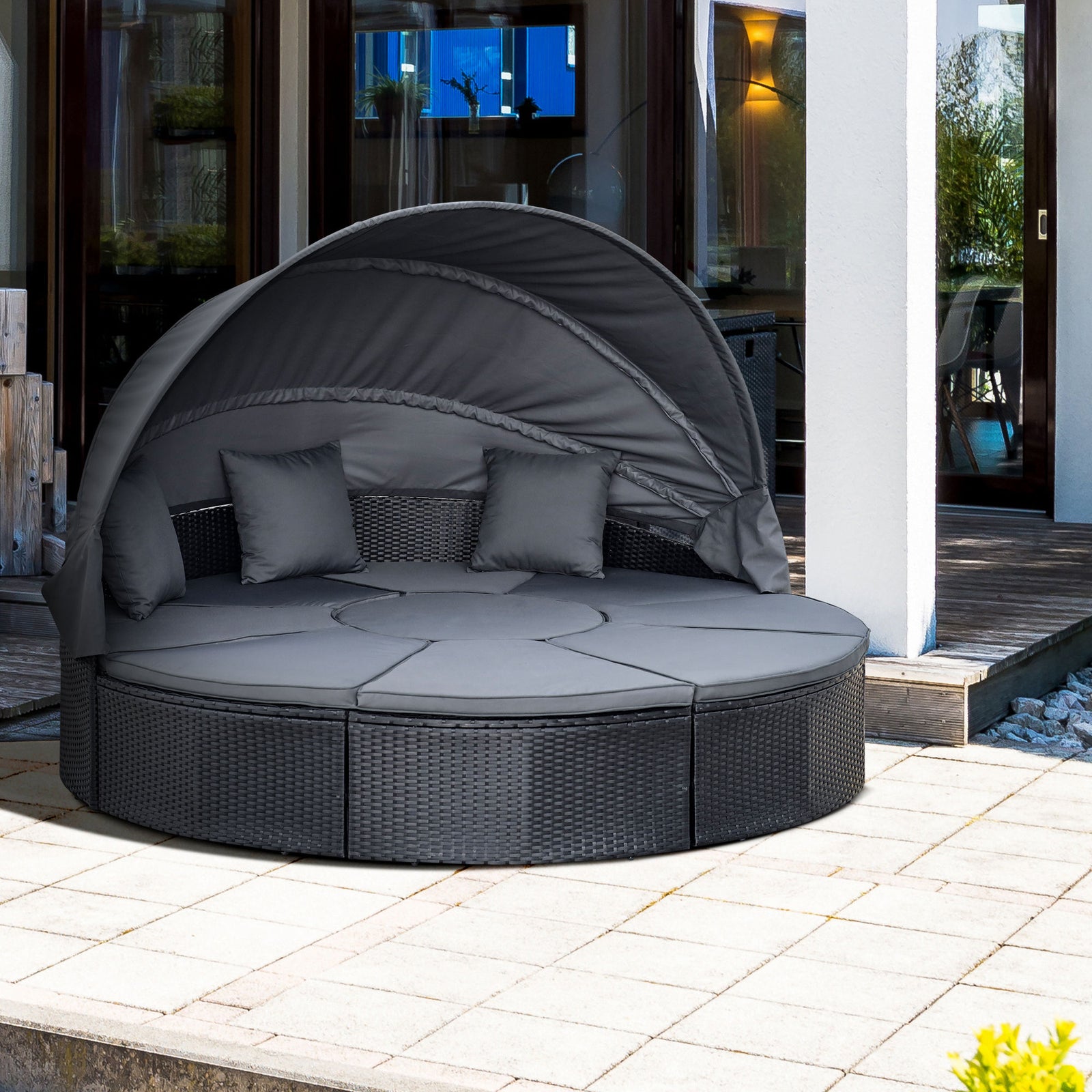 Garden Daybed Set W/ Round Sofa - Furnitur