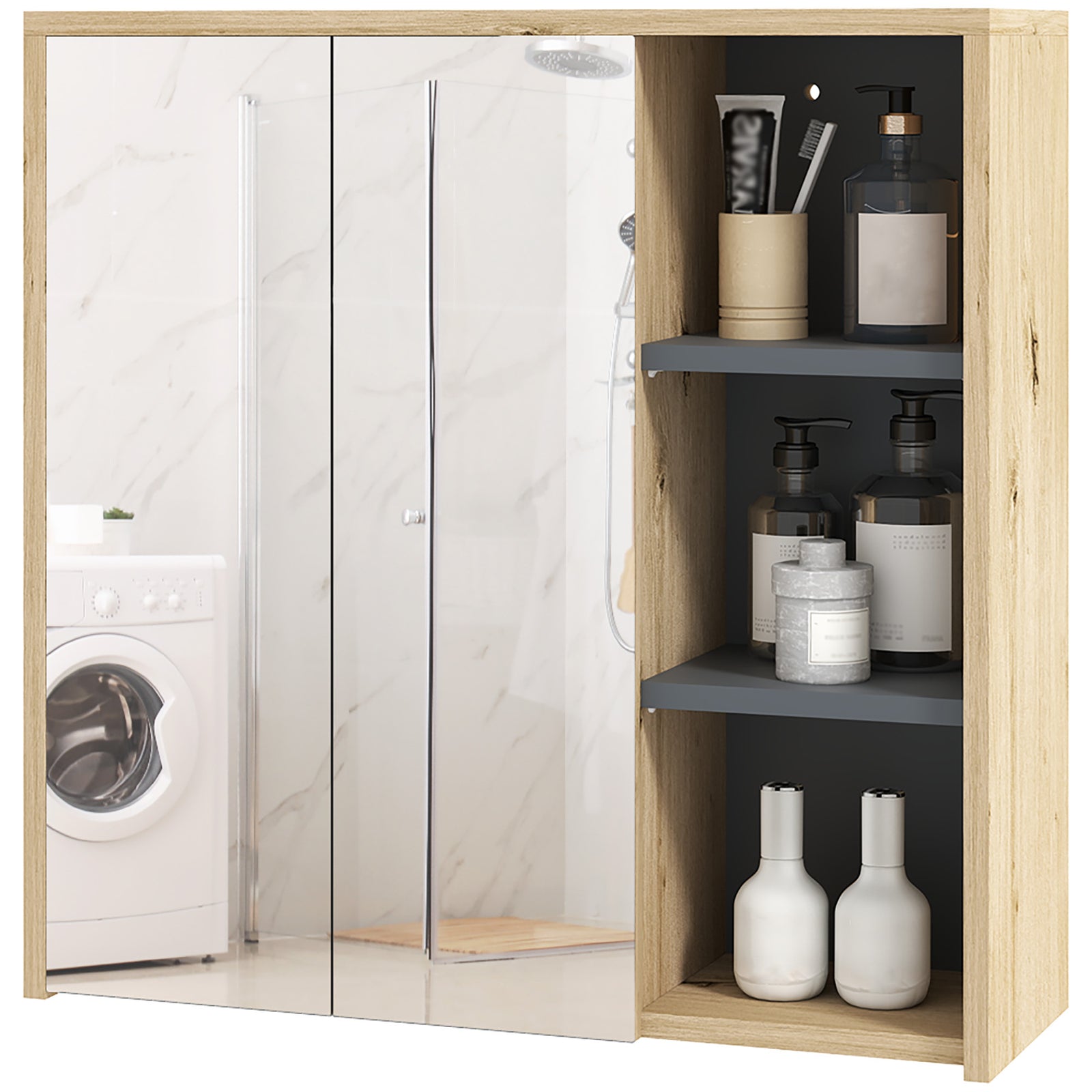 Bathroom Cabinet Wall Mounted Mirror Storage With Shelves