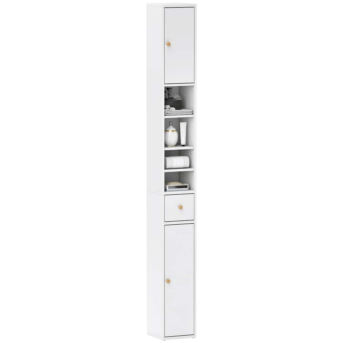 HOMCOM Tall Bathroom Cabinet With Drawer And Adjustable Shelves, White