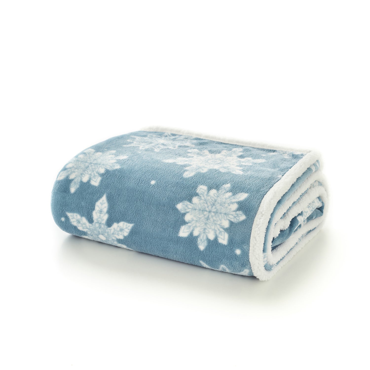 Flurry Blue Snowflake Fleece Sherpa Throw – 130 X 170cm Super Soft Winter Blanket | 130cm x 170cm | Blue