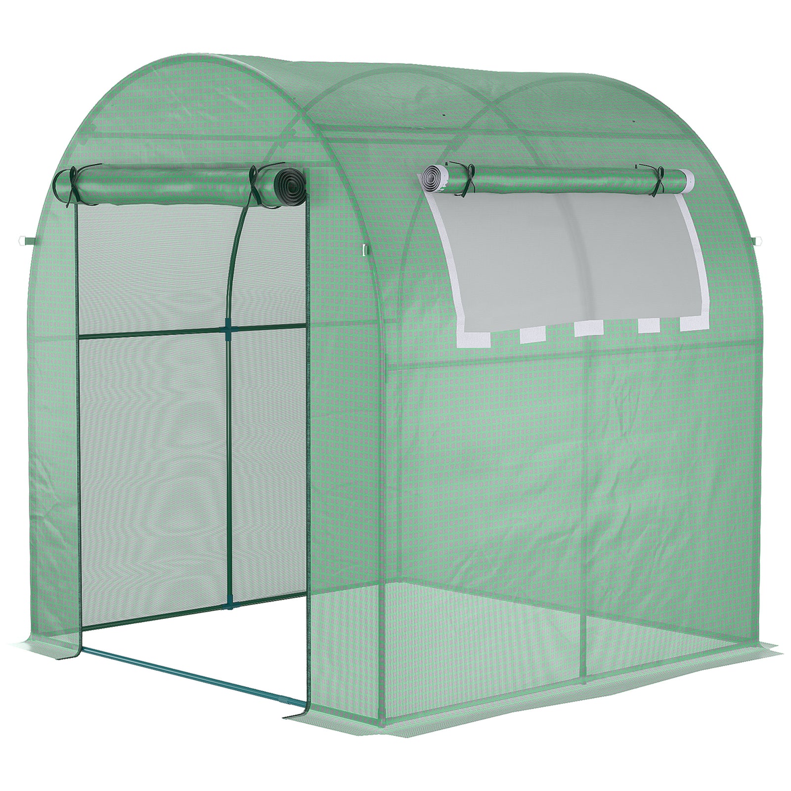 Polytunnel Greenhouse W/ Mesh Windows 1.8x1.8x2m | Green