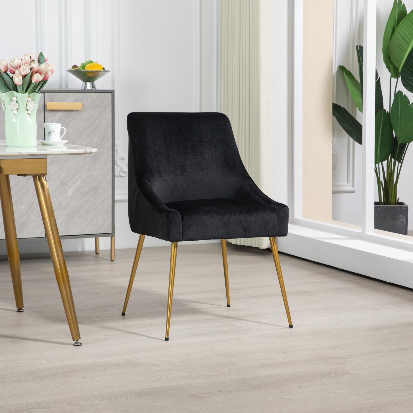 Set Of 2 Lograto Velvet Dining Chairs | Black