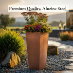 Zinc Galvanised Tall Flared Tapered Square Planter | 40cm x 40cm x 90cm | Copper