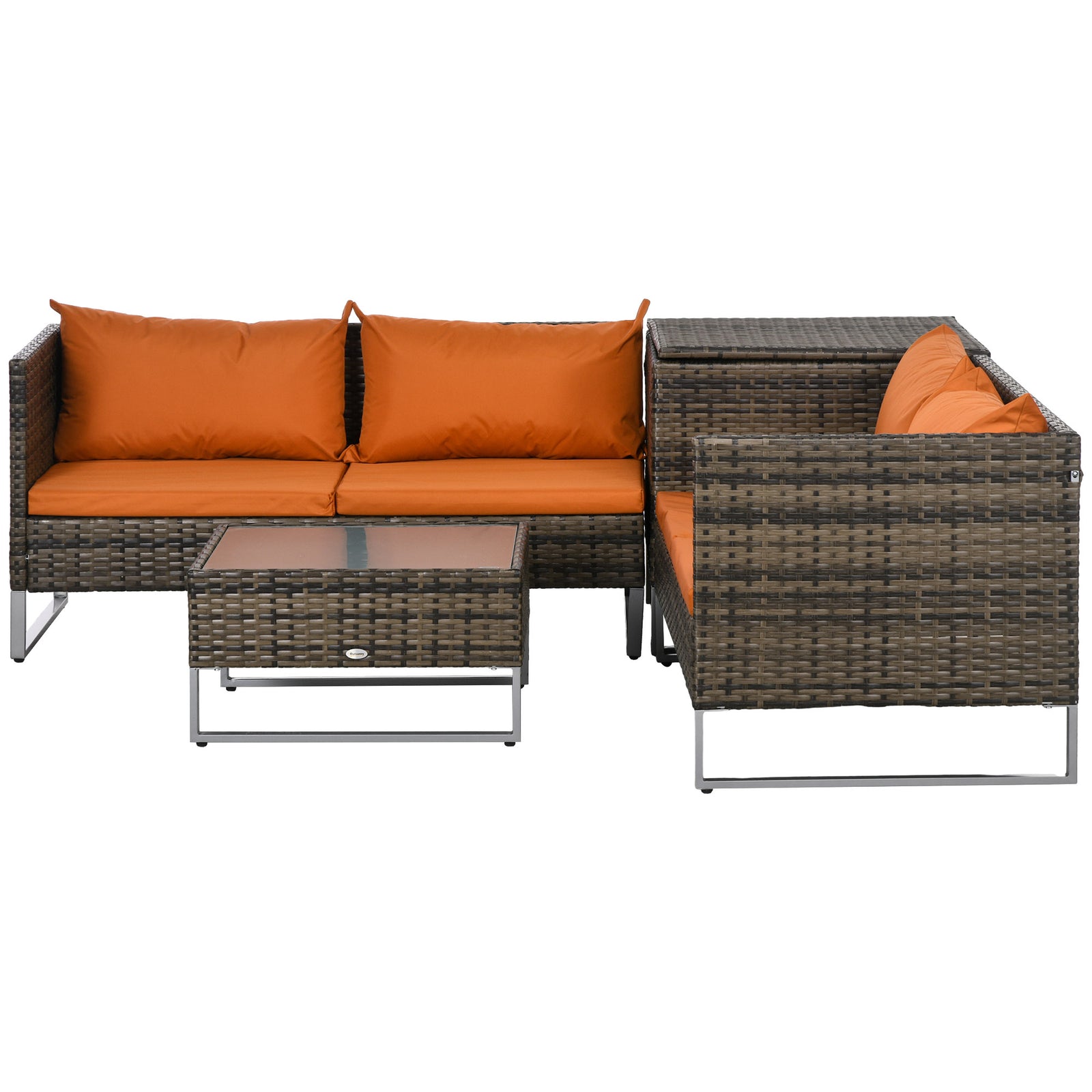 4pcs Patio Rattan Sofa Garden Furniture Set W/ Table | Orange
