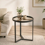 Round Side Table With Tempered Glass Top And Metal Frame | Black