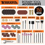 Rotary Tool Kit 135w & Accessory Set Variable Speed 8000-33000rpm Ideal For Diy Woodwork & Hobby Craft Dremel Compatible | 150 Piece Kit + Case | Grey