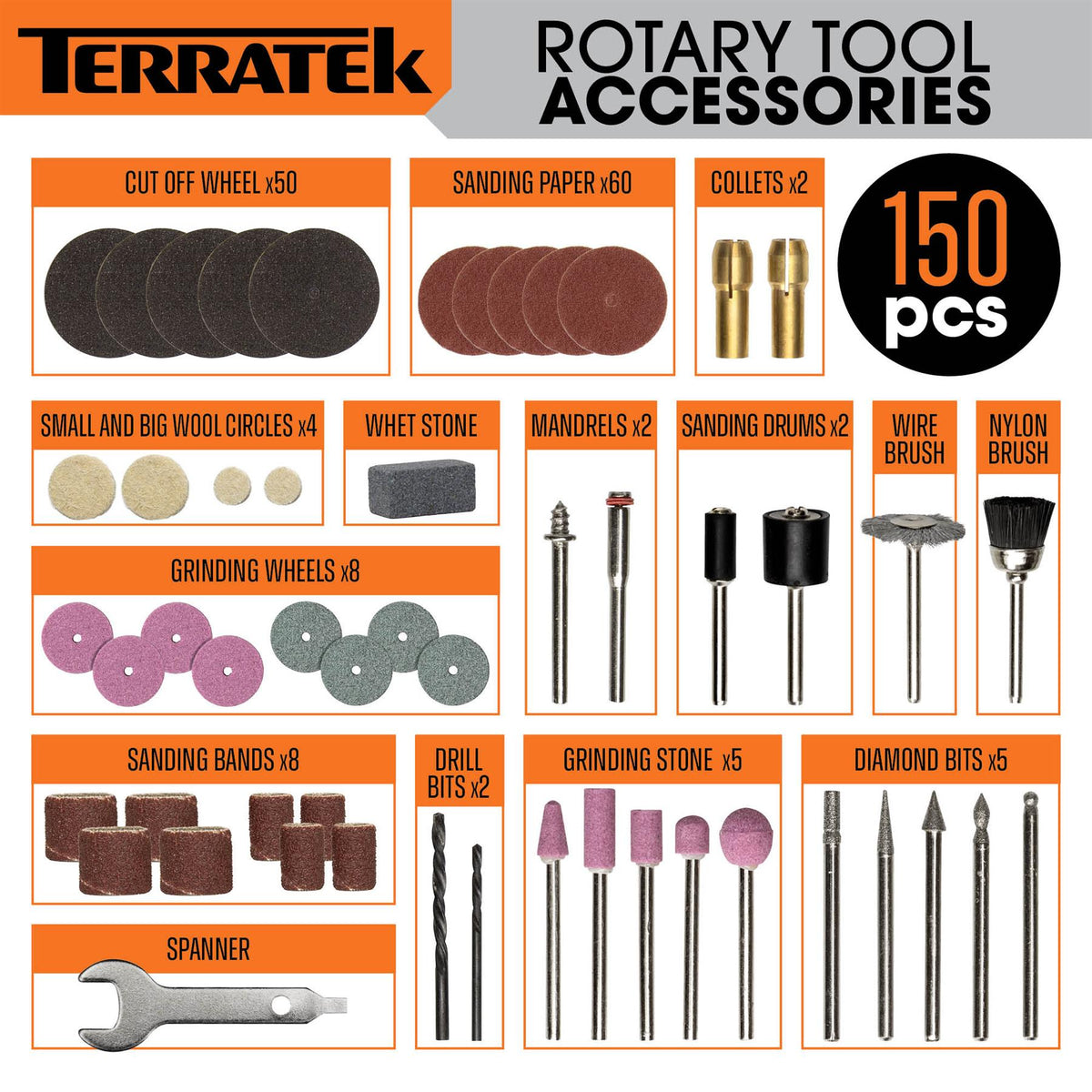 Rotary Tool Kit 135w & Accessory Set Variable Speed 8000-33000rpm Ideal For Diy Woodwork & Hobby Craft Dremel Compatible | 150 Piece Kit + Case | Grey