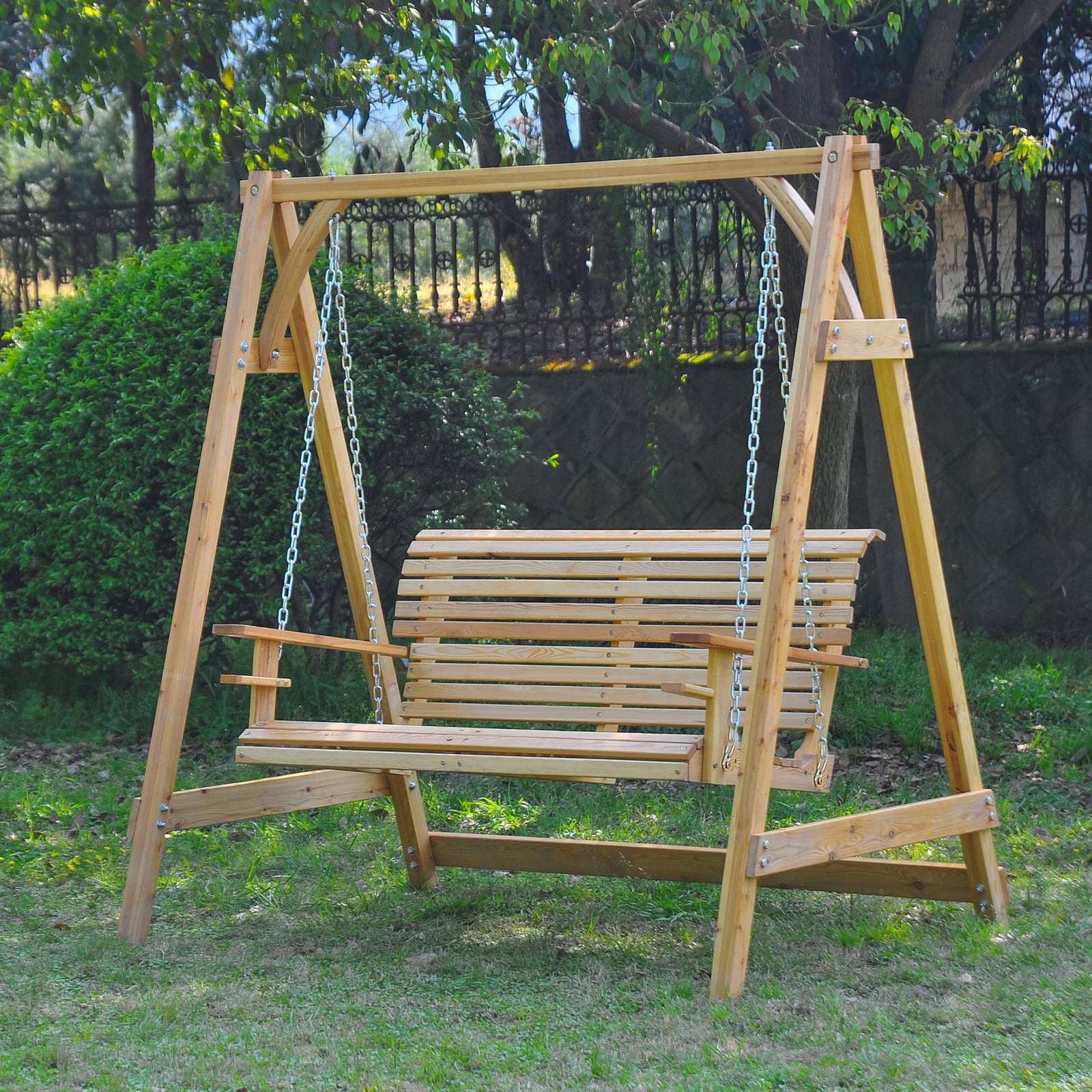 Outdoor 2 Seater Larch Wood Garden Swing Chair Seat Hammock