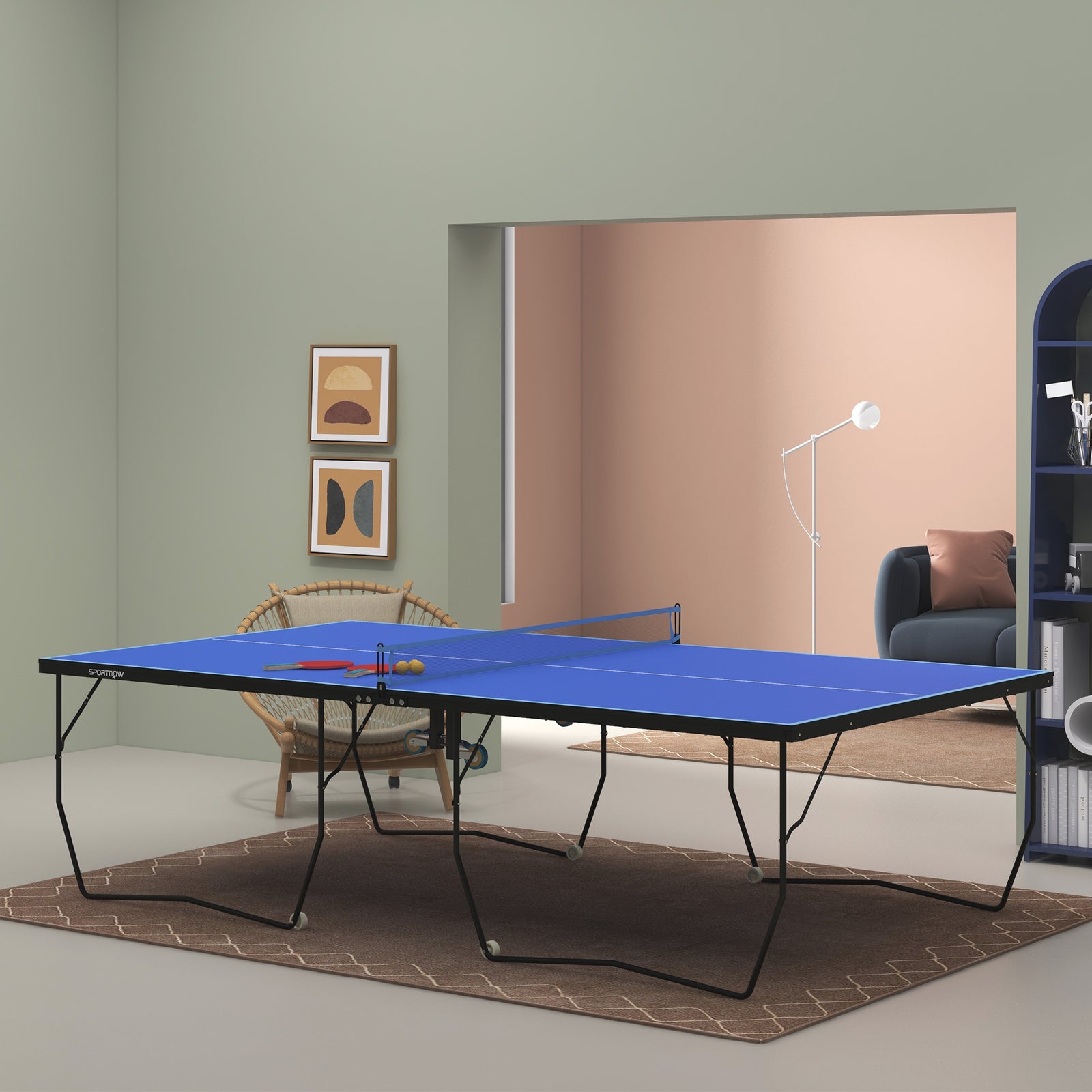 9ft Folding Ping Pong Table, Quick Set-up | Blue