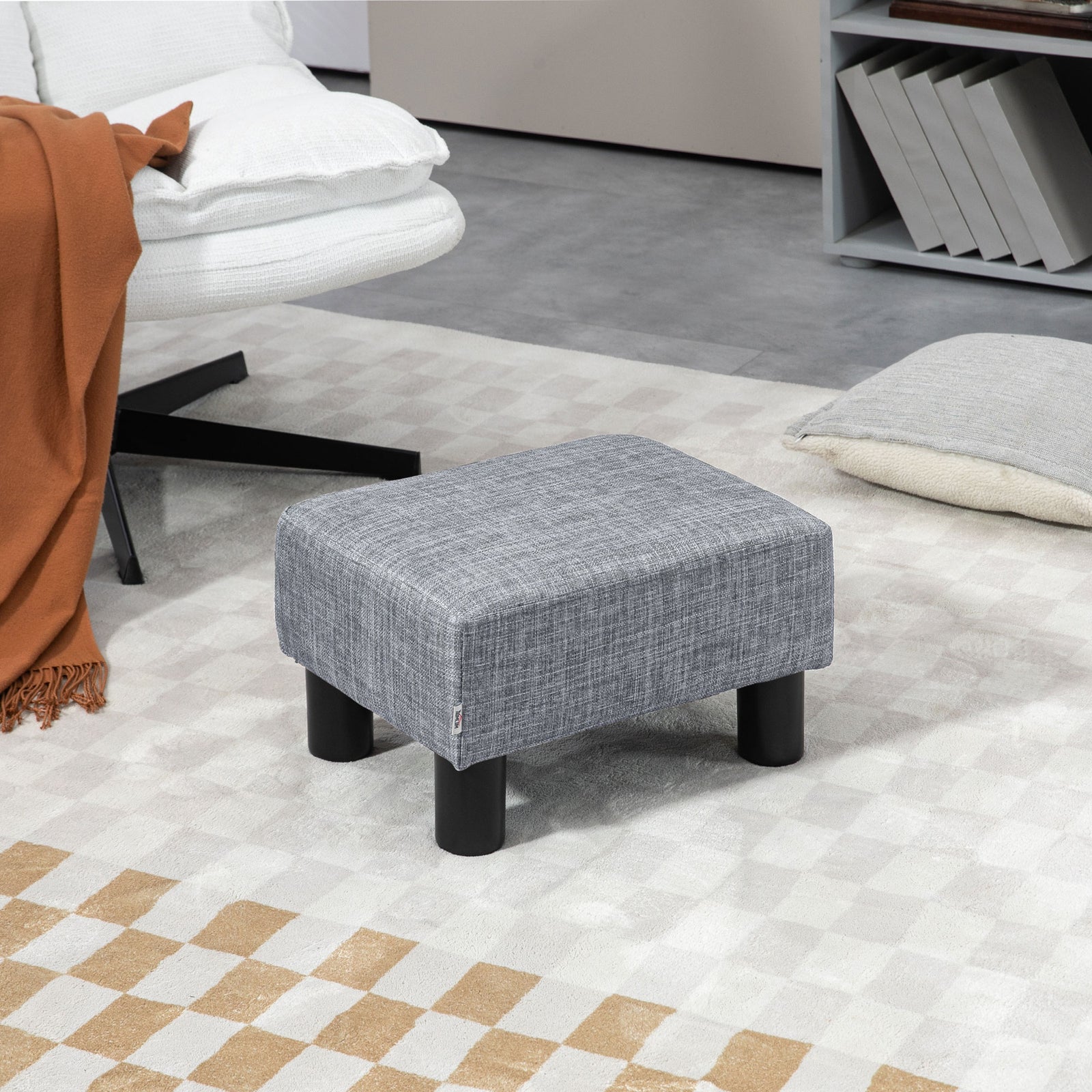 Chic Linen Fabric Footstool Ottoman Cube 4 Plastic Legs | One Size | Gray