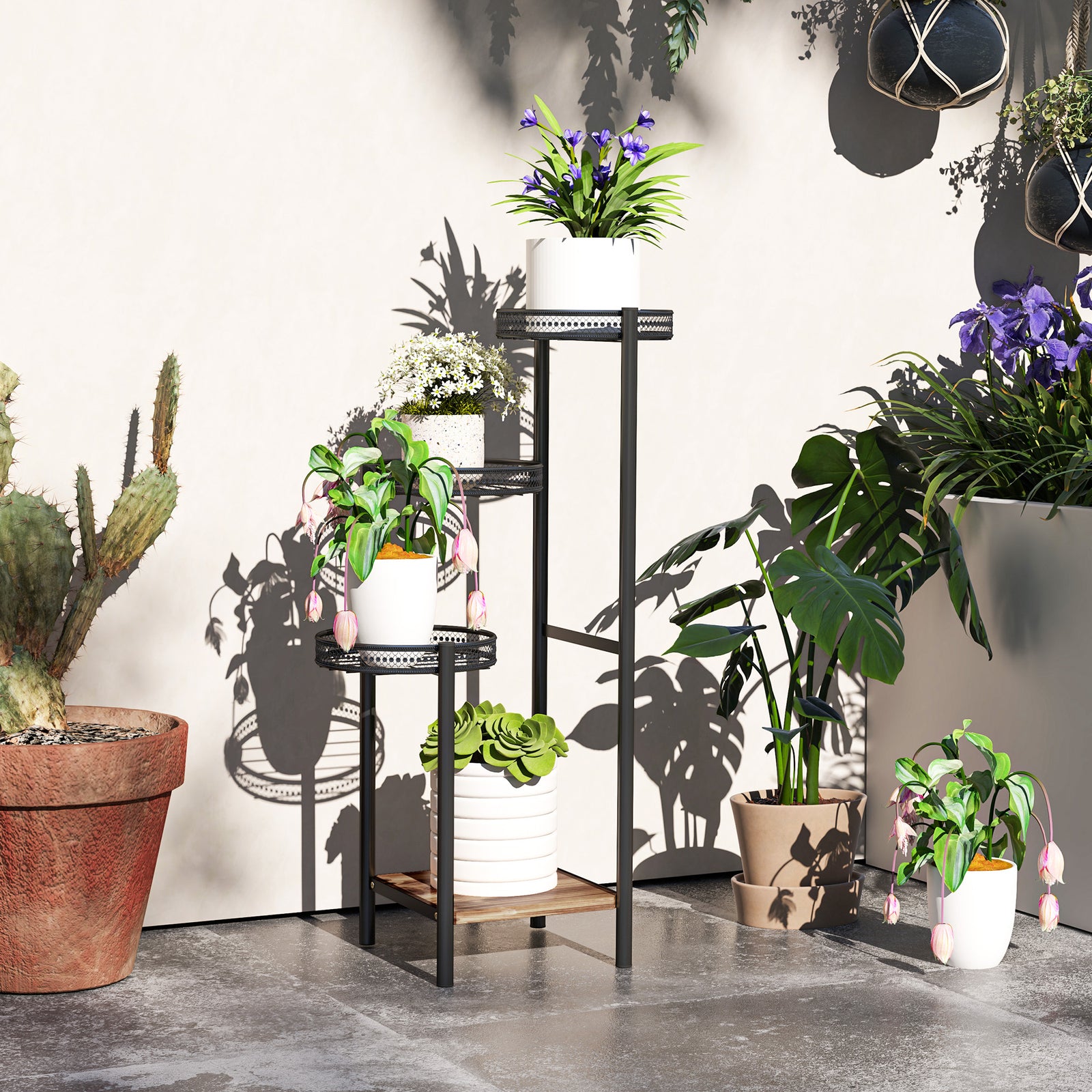 4 Tiered Plant Pot Stand, Metal Plant Shelf For Living Room