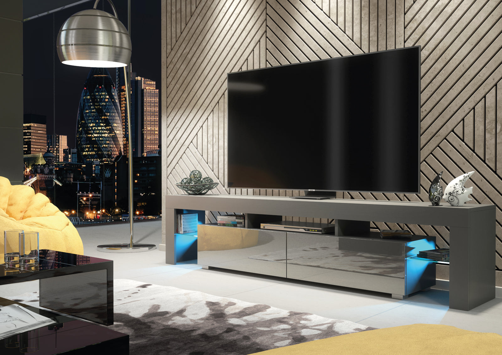 Nova Tv Unit 200cm With Led Lights | Dark Grey