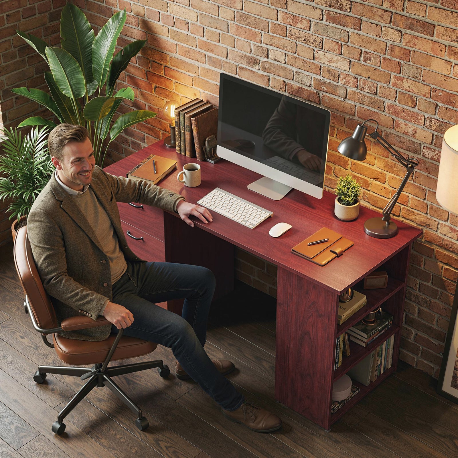 120cm Pc Table Workstation Computer Desk W/ Drawers, 3 Shelves | Dark Brown