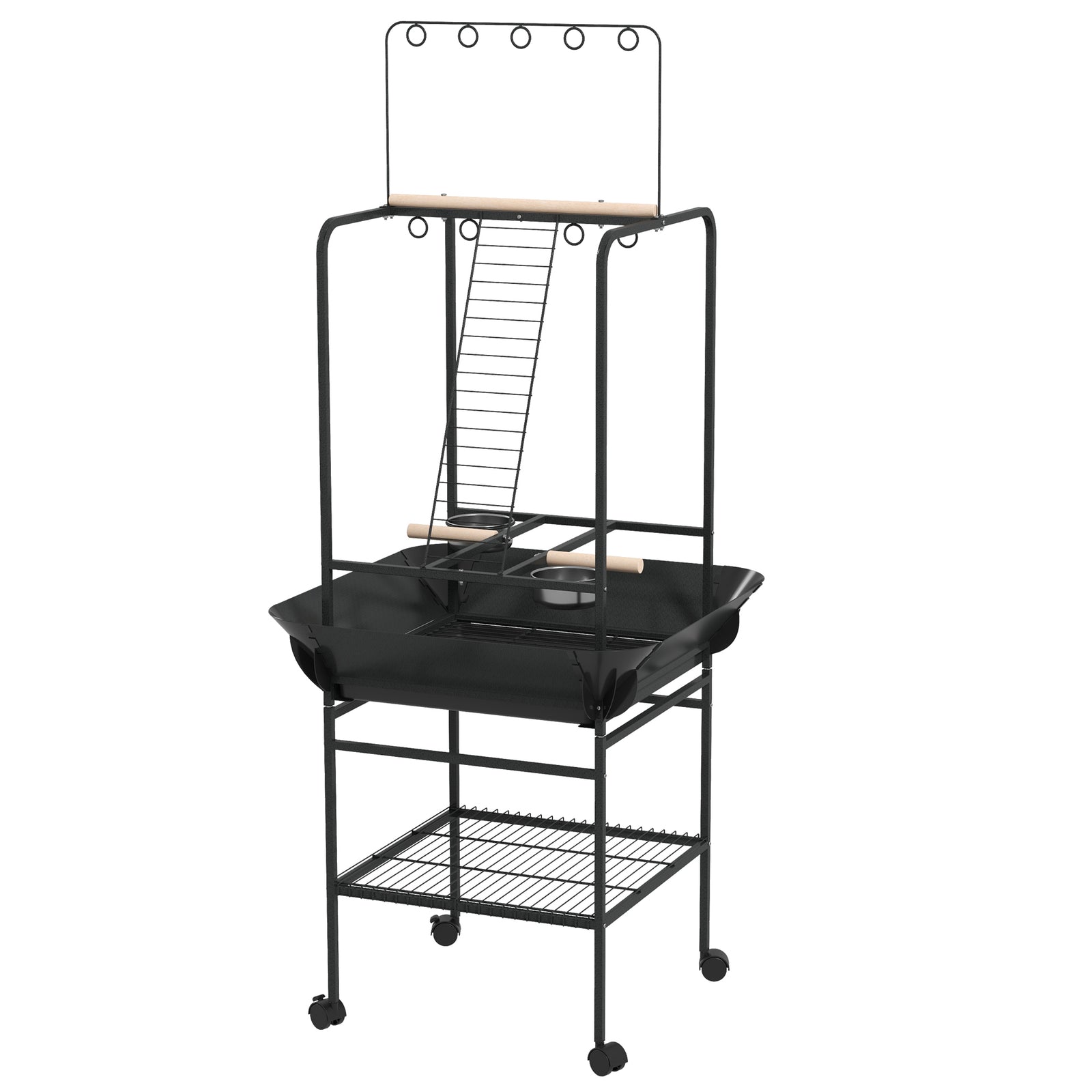 Pawhut Bird Table With Wheels, For Indoor, Outdoor, Small Parrot - Dark Grey