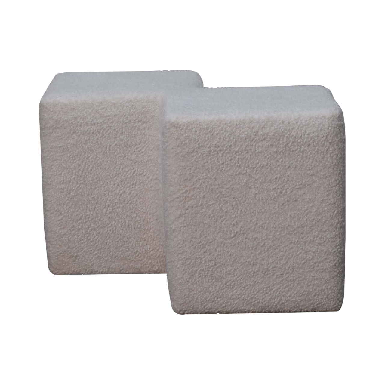 Solid Mango Wood White Boucle Twin Footstool