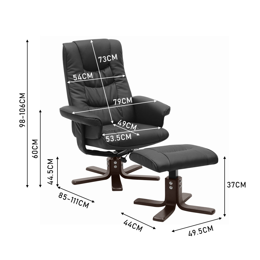 Upholstered Swivel Recliner Chair With Footstool | Black
