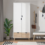 2-door Clothes Wardrobe W/ Rail Shelf 2 Storage Drawers